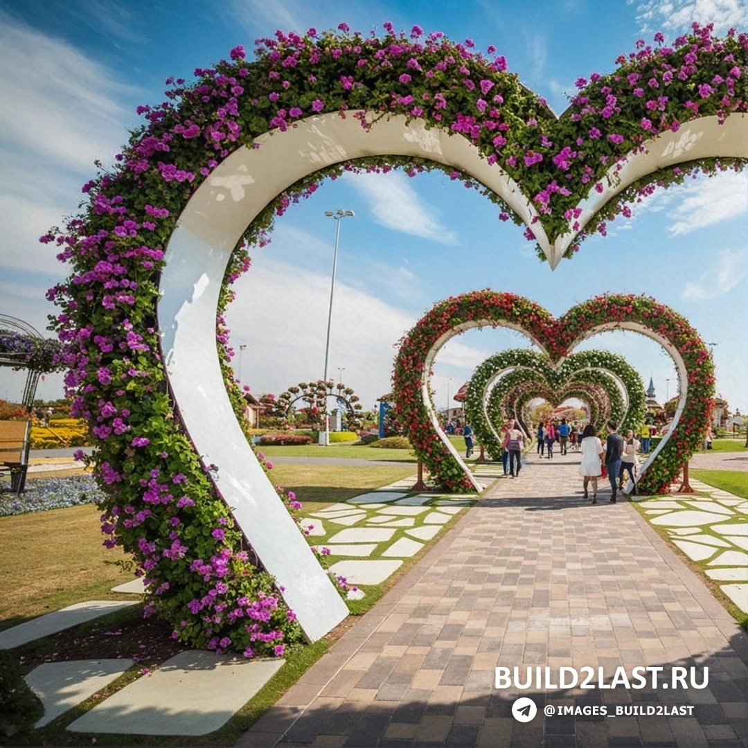флоральные арки и дорожки, украшенные разнообразными цветами