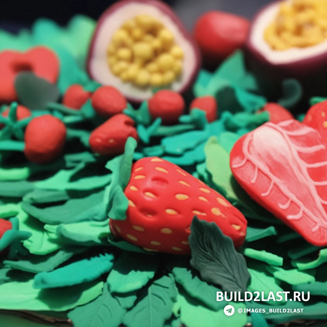 Изображение пластилиновых грибов, выполненных с детальной проработкой текстуры и цвета, на фоне лесной подстилки