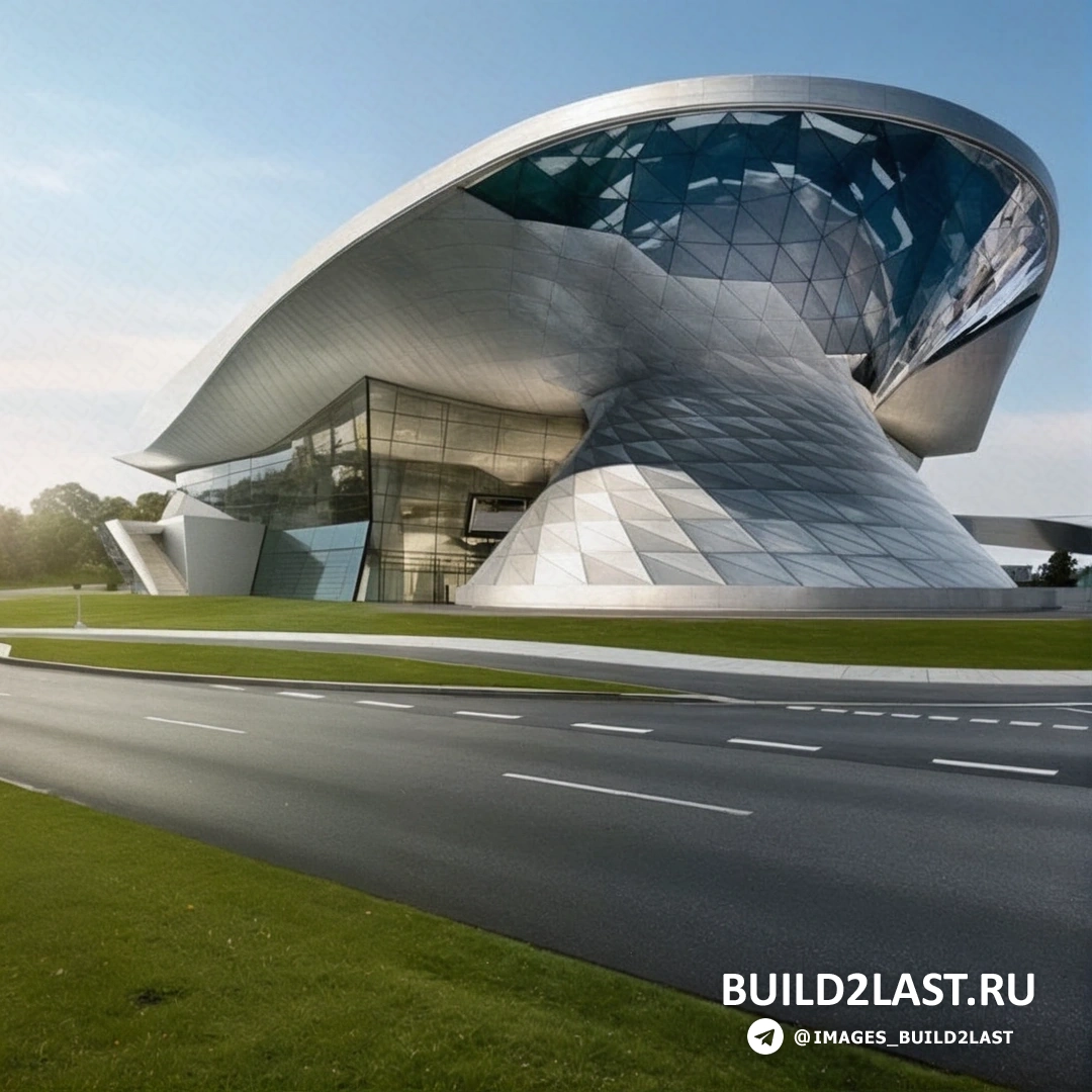 Многофункциональный выставочный центр BMW Welt в Мюнхене, с фасадом из стекла и металлика в стиле деконструктивизма и футуризма