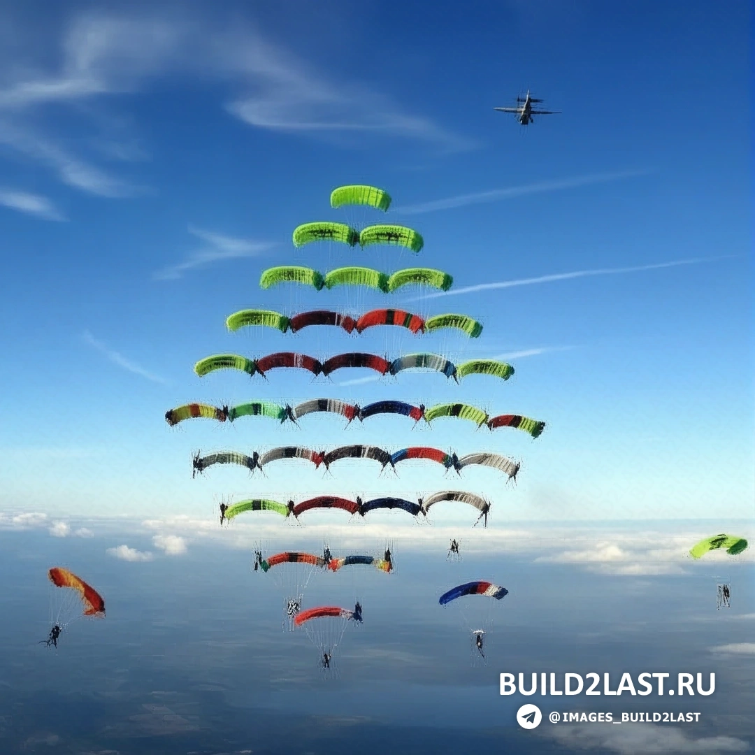 Парашютисты, выполняющие фигуры в тандеме, с различными техниками соединений