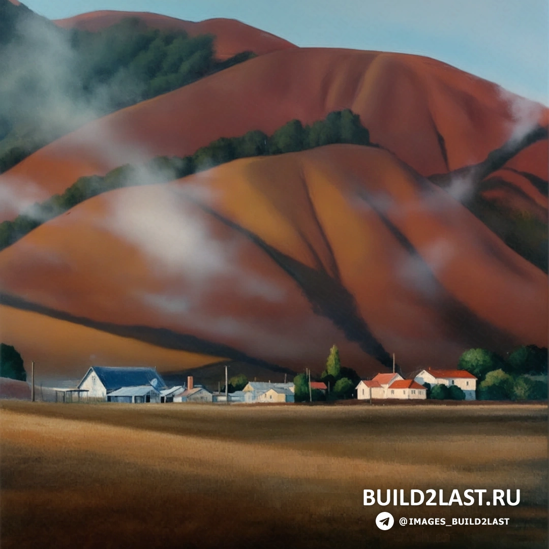 Реалистичный пейзаж гор с облаками и лесом, утреннее освещение