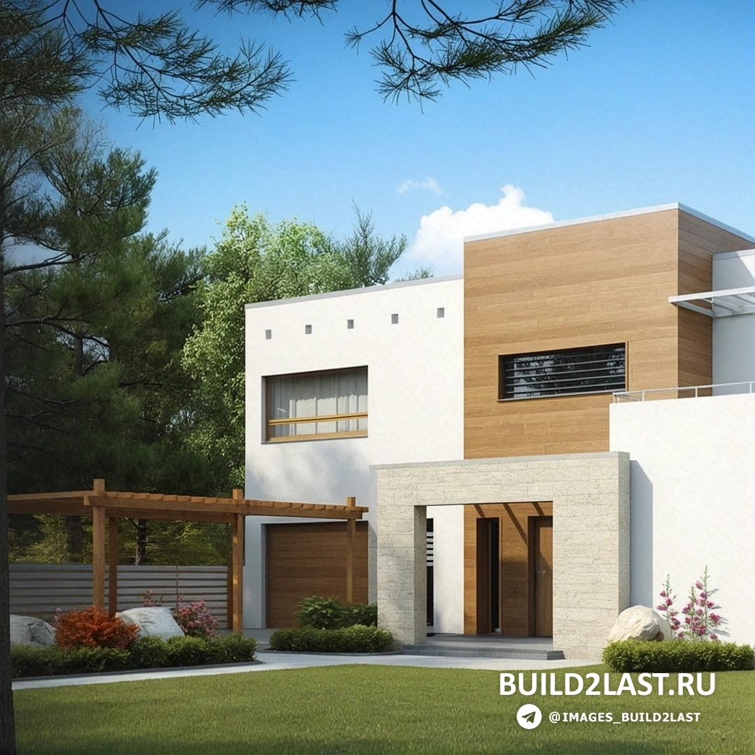 Вилла с ландшафтным дизайном, газоном и современными материалами. Экстерьер в серых и черных оттенках.